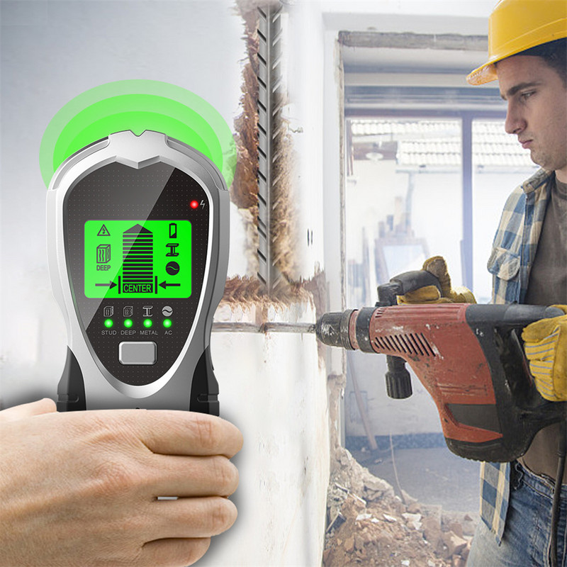 SH201 4-ühes metallidetektor taustvalgustusega vahelduvvoolu puidust naastude otsija kaablijuhtmed sügavusjälgija maa-alune naast seinaskanner LCD HD ekraan