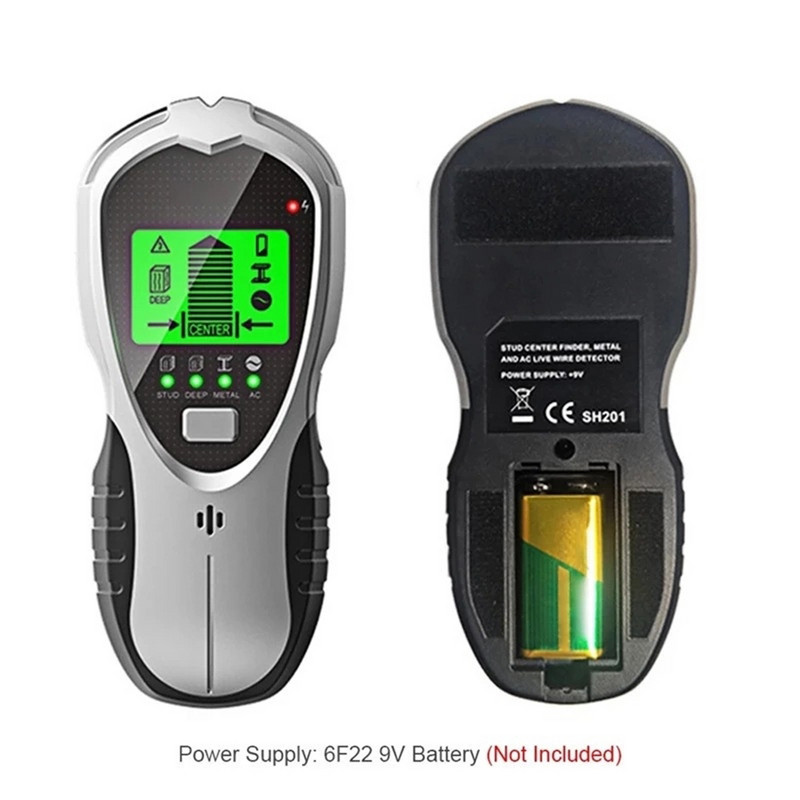 Nástenný skener 4 v 1, digitálny LCD displej, multifunkčný hĺbkový sledovač, ručný prenosný vyhľadávač drevených rúrok, plastový, napájaný z batérie