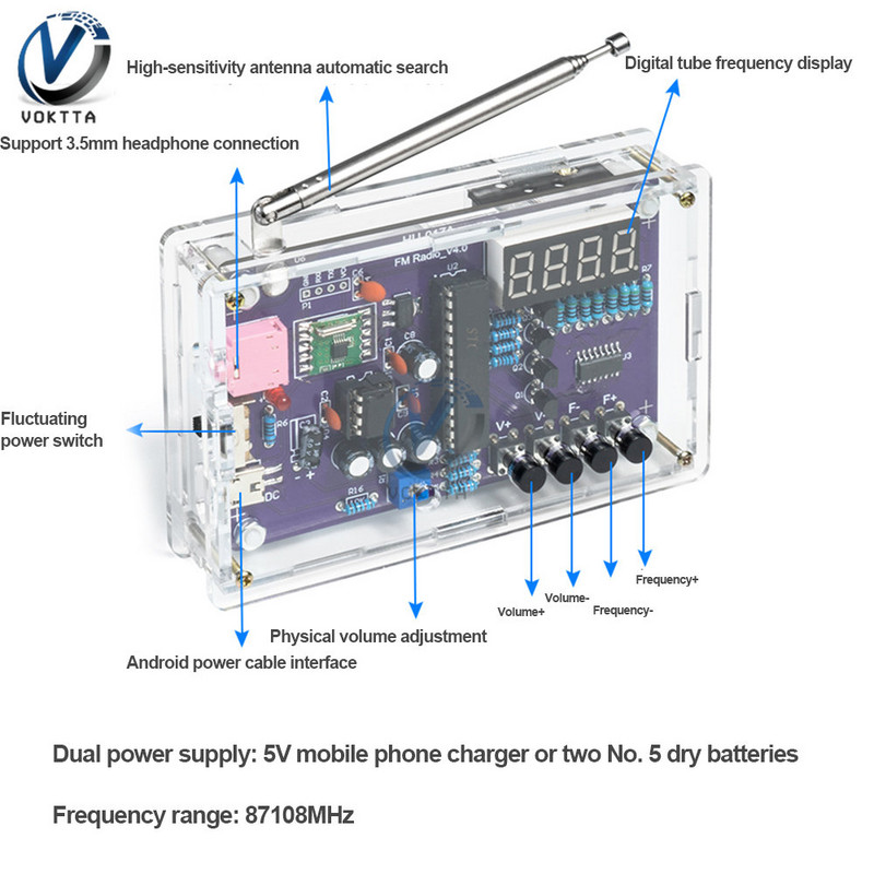 RDA5807 TDA2822 HU-017A RDA5807S raadiokomplekt FM FM elektrooniline DIY osad 87-108MHz plaadikomplekt elektroonikakomponentide tarvikutele