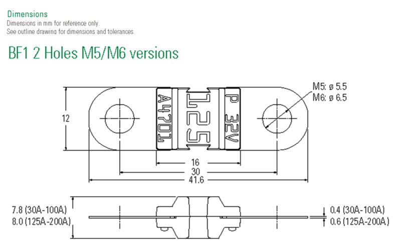 Серия BF1 30A 40A 50A Автомобилен предпазител с болтове Номинален 32V плосък предпазител Littelfuse Slo-Blo Auto Fuse 153.5631.5302/5402/5502
