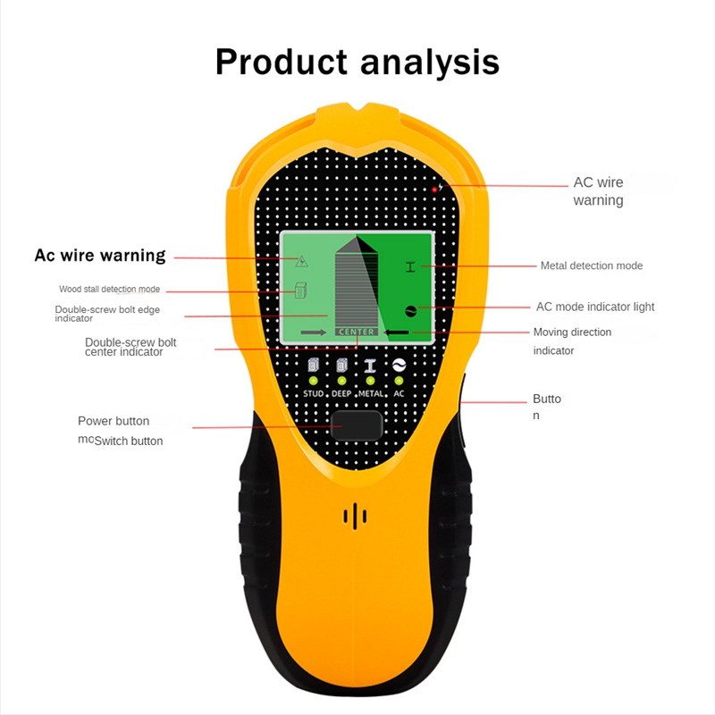 1-dielny detektor s digitálnym LCD displejom na detekciu kovových čapov z dreva, drôtov striedavého prúdu