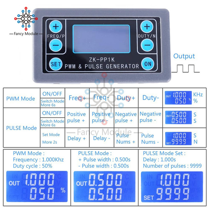 ZK-PP1K Генератор на сигнали с двоен режим LCD PWM 1-канален 1Hz-150KHz PWM импулсна честота на работен цикъл Регулируем генератор на квадратни вълни