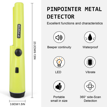 Ръчен метален детектор Водоустойчива пластмасова показалка Pinpointer Идуцираща вибрация Сканираща метална монета Златен GP-pointerII