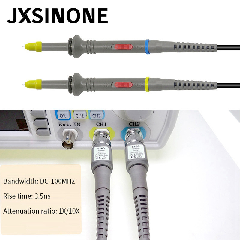 JXSINONE P6100 osciloskopo zondo rinkinys DC-100MHz taikiklio gnybtų tikrinimo zondas 100MHz X1/X10, skirtas osciloskopijos didmeninei prekybai