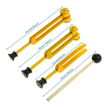 3 Pack Chakra Tuning Fork (128Hz, 256Hz, 512Hz) Tuning Fork Kit For Healing, Chakra, Sound Therapy, Sonic Slider Fork (Χρυσό)