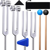 1/4 paketo derinimo šakių rinkinys (128 Hz, 256 Hz, 512 Hz, 528 Hz) su Tuning Fork plaktuku garsui gydyti garso vibracijos įrankiams