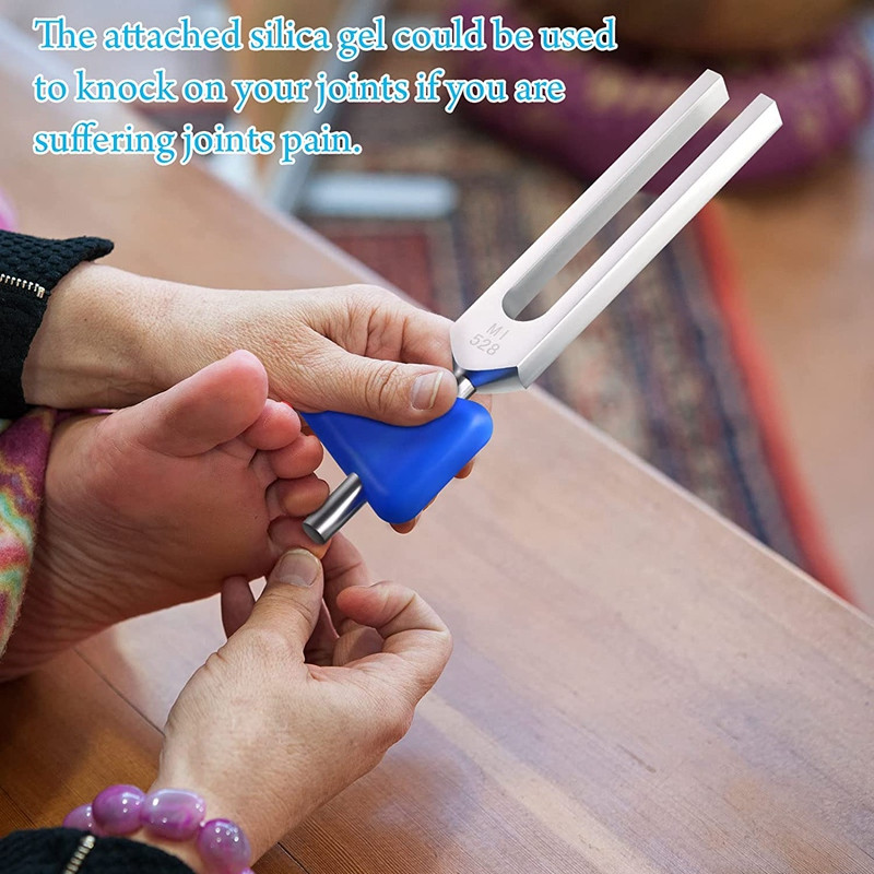 1/4 paketo derinimo šakių rinkinys (128 Hz, 256 Hz, 512 Hz, 528 Hz) su Tuning Fork plaktuku garsui gydyti garso vibracijos įrankiams