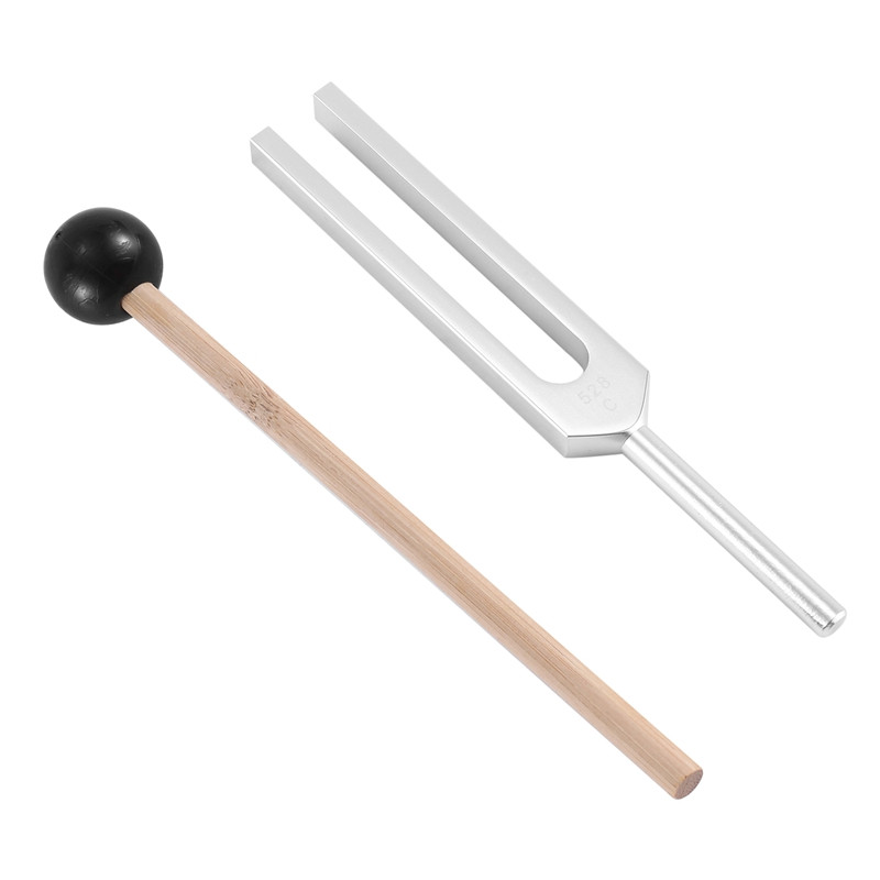 Tuning šakės derintuvas su plaktuku čakrai gydyti, garso terapijai, kūno, proto ir dvasios tobulai harmonijai išlaikyti Sidabras 528C