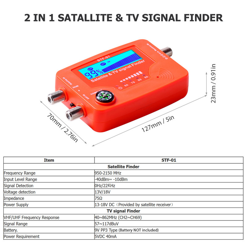 2-ühes satelliittelevisiooni signaaliotsija LCD digitaalne satelliidiotsija teleri antenni signaali tugevuse mõõtja alarmi helisignaal