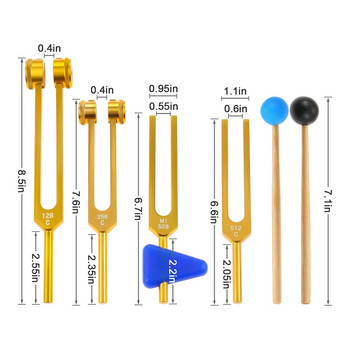 Σετ 4 Pack Tuning Fork (128Hz, 256Hz, 512Hz, MI528) Tuning Fork For Healing Chakra, Sound Healing, With Hammer