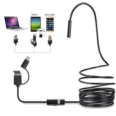 7 mm LED Androidi endoskoobikaamera 3-ühes USB/Mikro-USB/C-tüüpi boreskoobi kontrollkaamera nutitelefoni jaoks veekindel