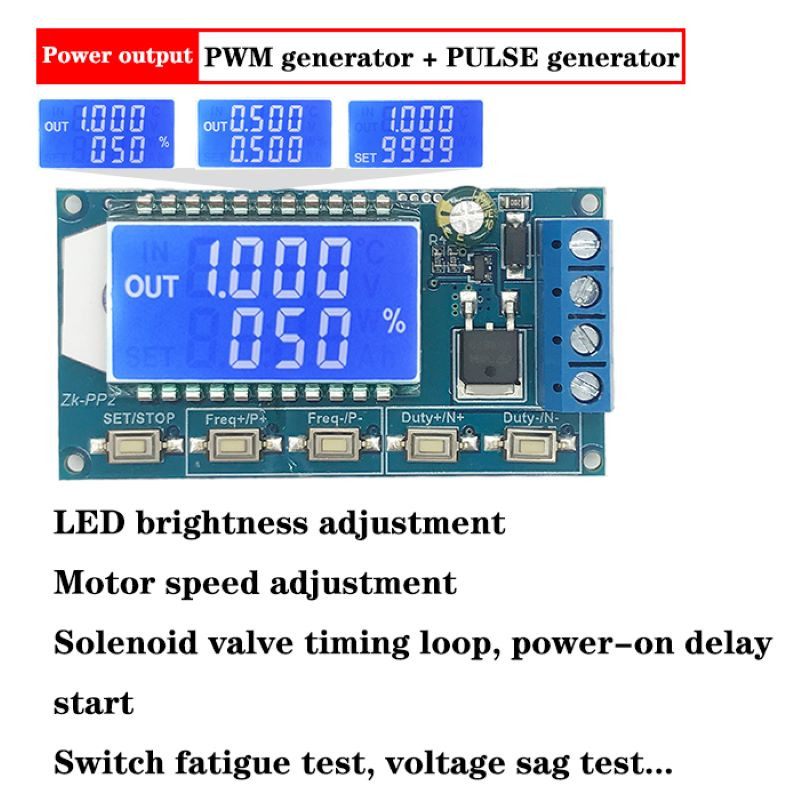 ZK-PP1K kaherežiimiline LCD PWM signaaligeneraator 1-kanaliline PWM impulsi sagedusega töötsükkel, reguleeritav ruutlaine generaator zk-pp2k