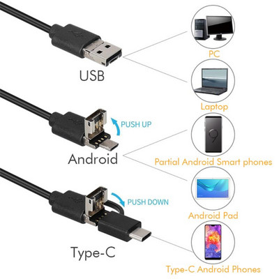 USB Endoskoop 3 in 1 Borescope 3,9 mm üliõhuke veekindel kontroll-ussikaamera mikro-USB ja C-tüüpi LED-iga