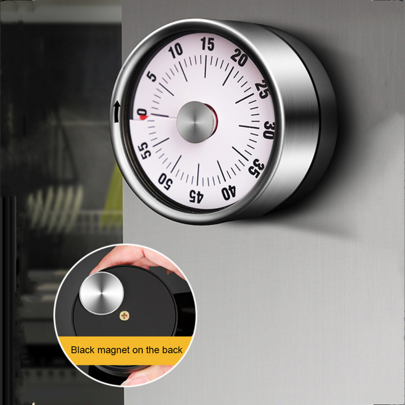 Kuchynský časovač 60 minút odpočítavanie časovača z nehrdzavejúcej ocele vizuálny mechanický časovač magnetický budík na varenie, štúdium a prácu