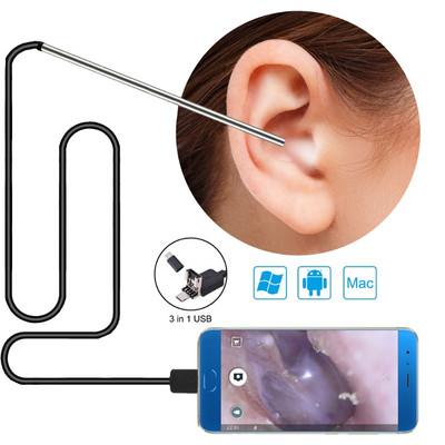 3 σε 1 Εργαλείο αφαίρεσης κεριού αυτιού, USB Otoscope-Ear Scope Camera In Ear Cleaning Endoscope Visual Ear Spoon 5,5mm Ear pick Otoscope