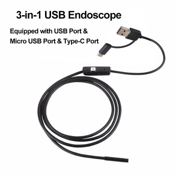 KKmoon 3-в-1 USB бороскоп Индустриален ендоскоп Инспекция Бороскоп Камера Водоустойчива инспекционна тръба за Android