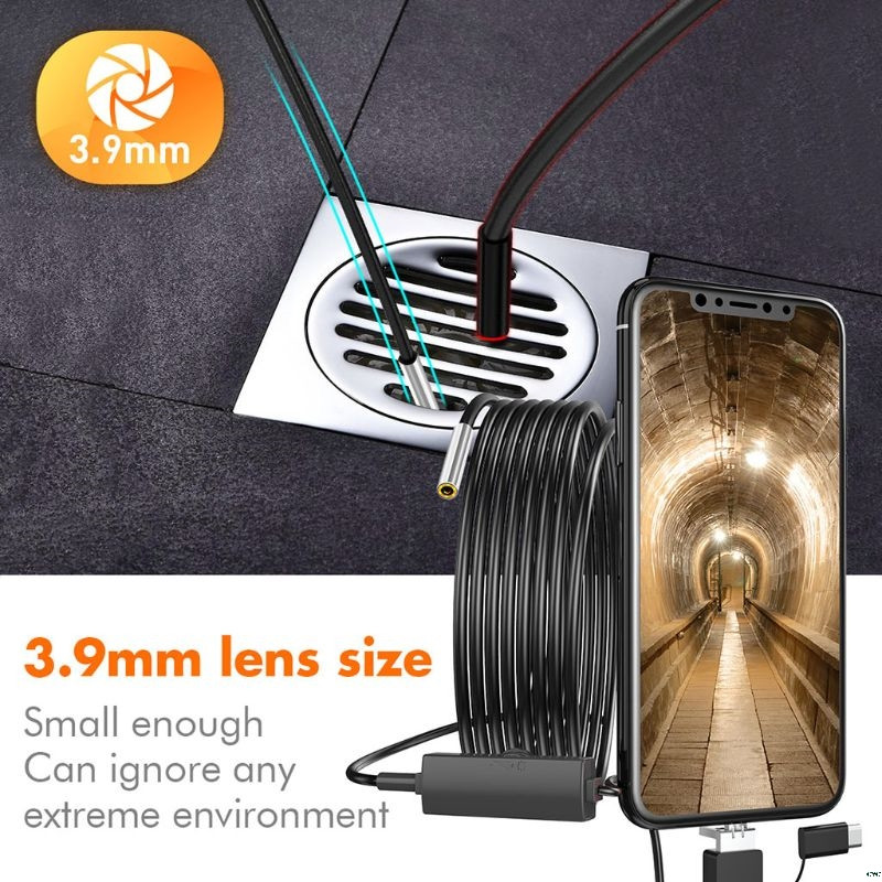 USB endoskopas 3 viename Borescope 3,9 mm ultra plona vandeniui atspari kamera Micro USB ir C tipo, skirta Android Phone Windows PC Mac