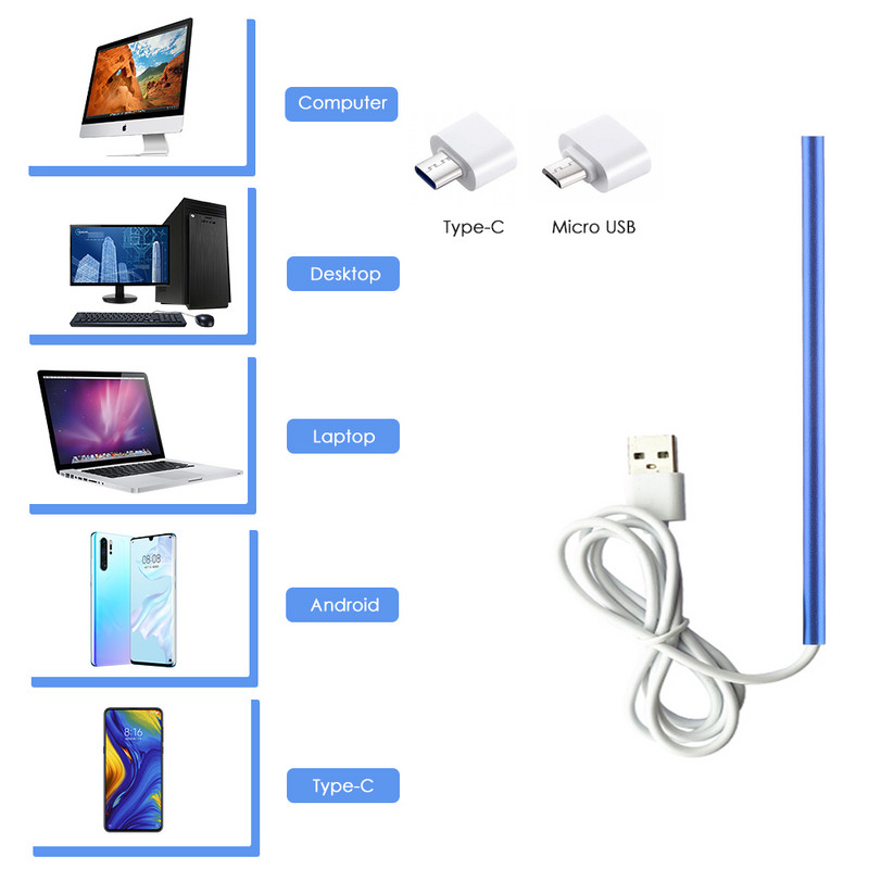 HD ausų vaško šalinimo įrankis USB otoskopas-ausų taikiklio kamera ausų valymo endoskope vizualinis ausų šaukštas 5,5 mm ausų krapštukas