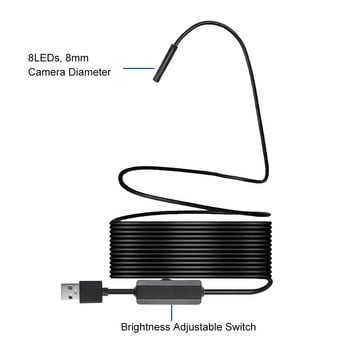 KKMOON 2/5/10m IP67 Водоустойчив USB ендоскоп 1280*720 HD Индустриален бороскоп Инспекционна камера Вградени 8 броя светодиоди 8 мм обектив