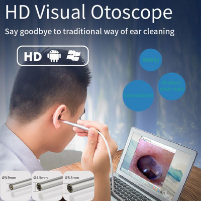 HD kõrvapuhastuskontrolli endoskoobi boreskoobi visuaalne otoskoobi kaamera 5,5 mm kõrvavaha eemaldamine kõrvaots Otoskoobi boreskoobi tööriist