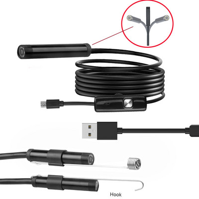 Κάμερα Mini Endoscope 5,5/7mm Αδιάβροχο ενδοσκόπιο Borescope Adjustable Soft Wire 6 LED 5,5/7mm Android Type-C Camea USB for Car