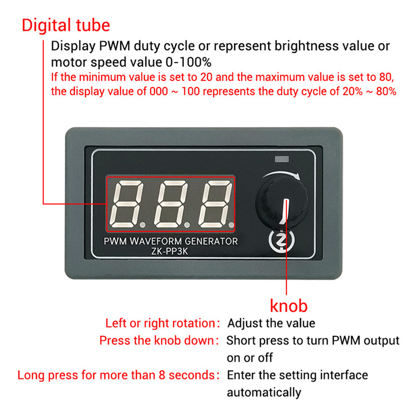 PP3K PP4K PWM generátor impulzov, osvetlenie, regulácia otáčok LED motora, stmievač, pomalý štart, pomalé zastavenie, digitálny displej