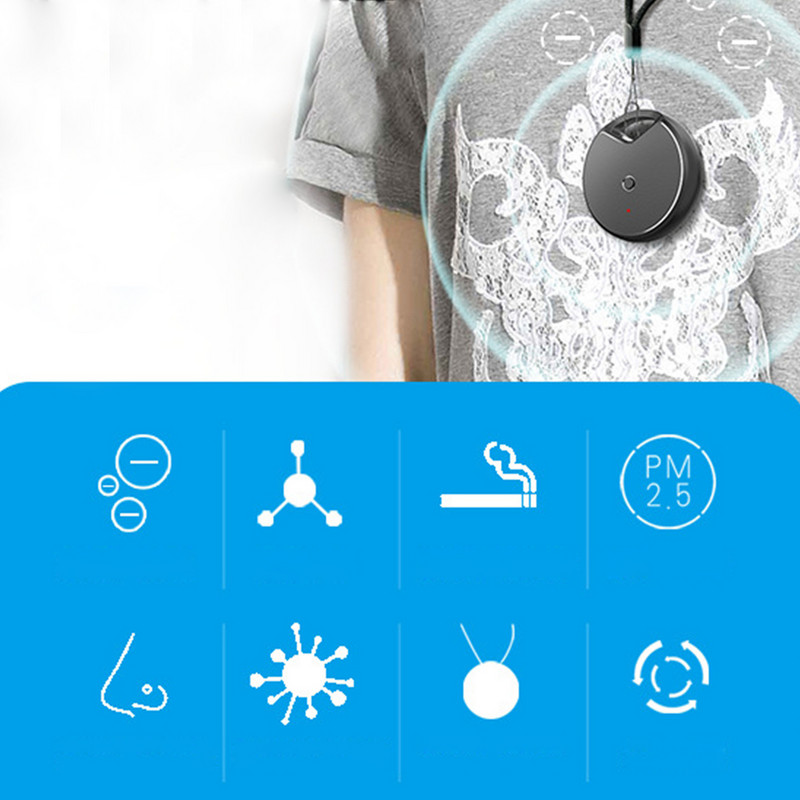 Personīgais pārnēsājamais gaisa atsvaidzinātāja jonizators negatīvo jonu gaisa attīrītājs piekarināmā kaklā, valkājama gaisa attīrītāja kaklarota