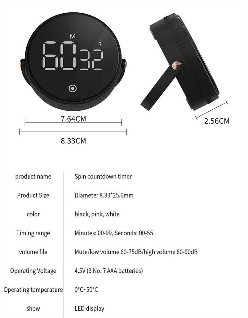 Otočný elektronický digitálny časovač Kuchynský varenie Sprcha Štúdia Stopky Budík Pracovný časovač varenia Odpočítavanie času
