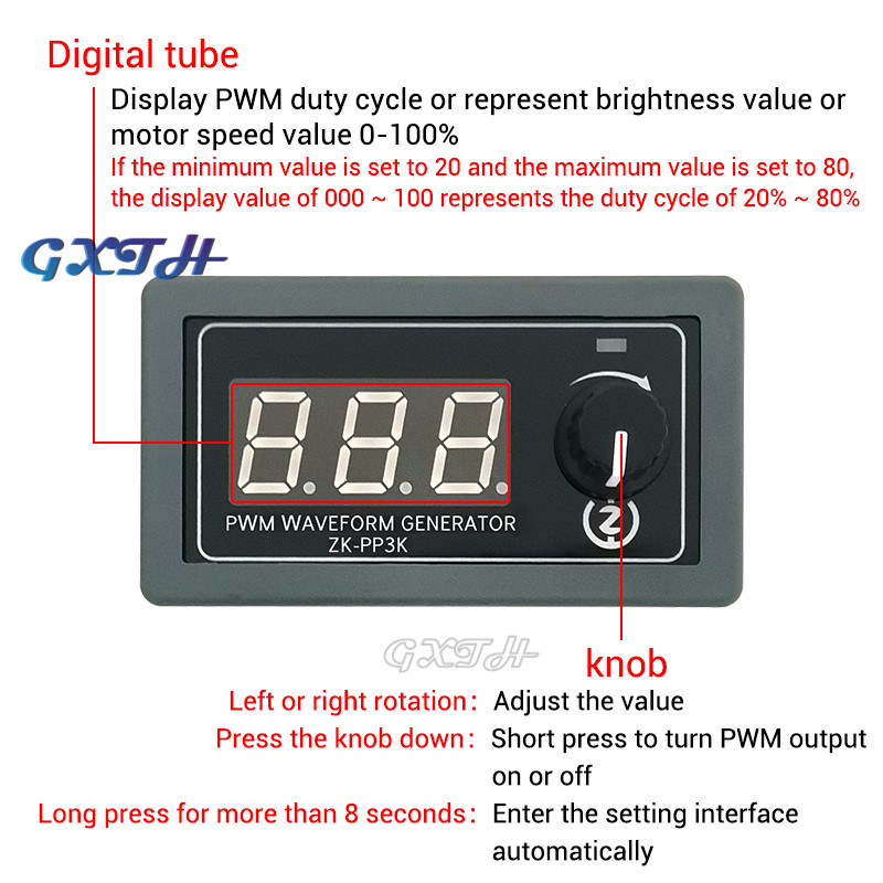 ZK-PP4K PWM Generator de impulsuri Iluminare LED Reglarea vitezei motorului Controller de reglare pornire lentă și oprire lentă Afișaj digital PP3K