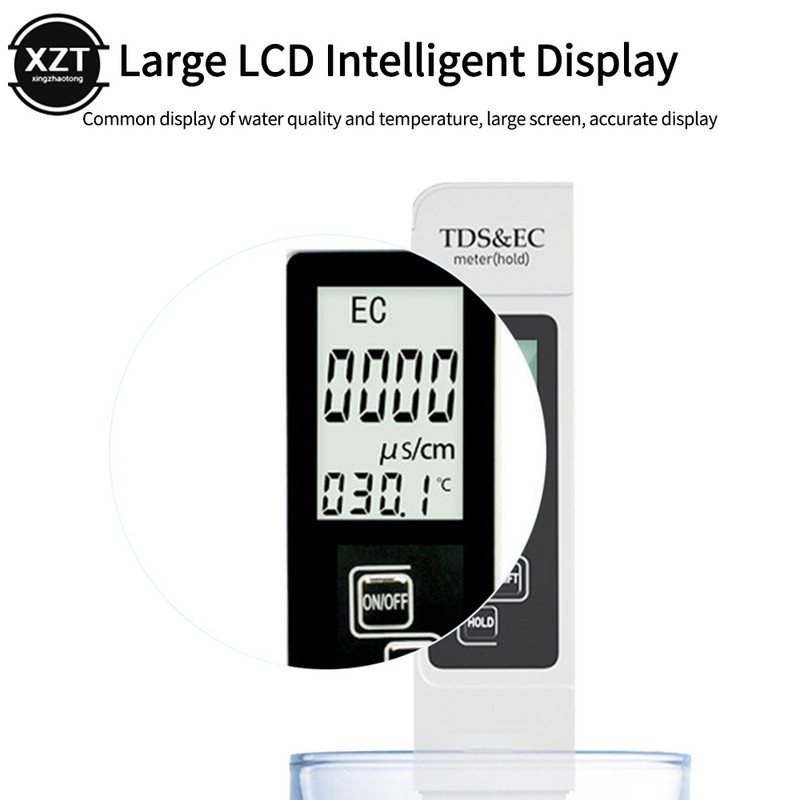 1 ks Digitálny LCD tester kvality vody TDS EC meter rozsah 0-9990 multifunkčný merač čistoty vody teplota TEMP PPM tester