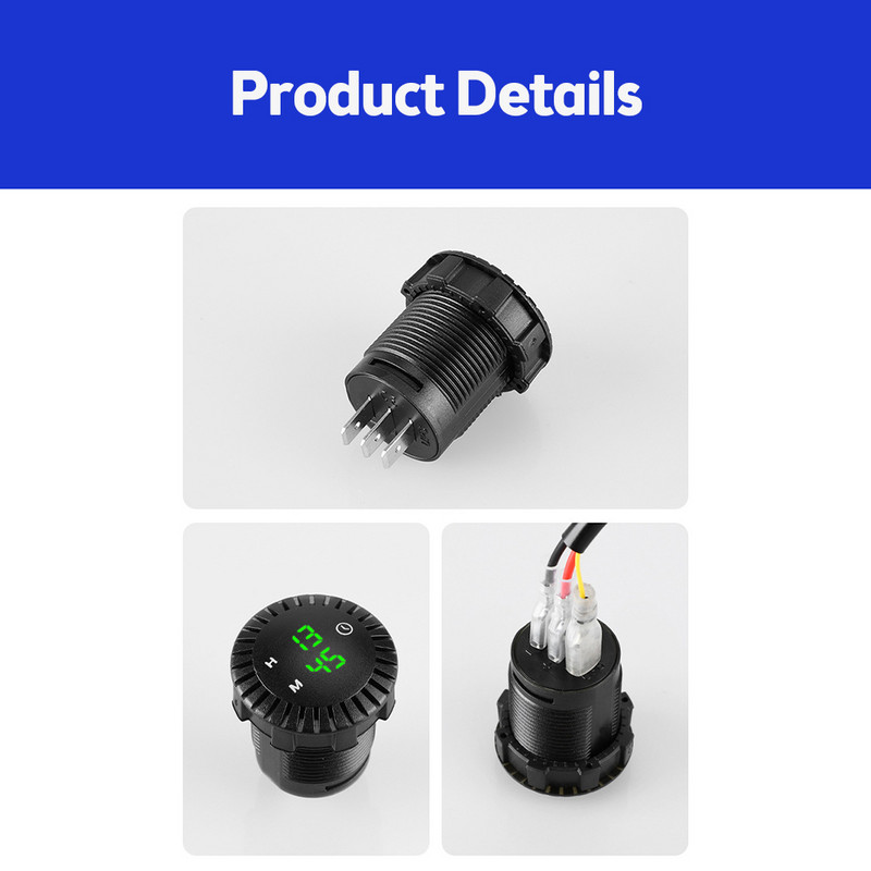 12V / 24V automobilių skydelis elektroninis laikrodis, automobilių valtis, motociklas, jutiklinis skaitmeninis laikrodis LED ekranas elektroninis laikrodis, atsparus vandeniui