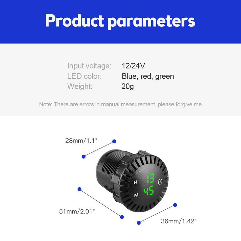 12V / 24V automobilių skydelis elektroninis laikrodis, automobilių valtis, motociklas, jutiklinis skaitmeninis laikrodis LED ekranas elektroninis laikrodis, atsparus vandeniui