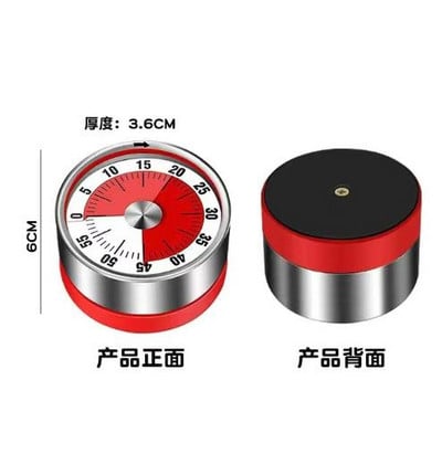 1 ks vizuálny časovač z nehrdzavejúcej ocele, mechanický kuchynský časovač, 60-minútový alarm, časovač varenia s hlasným budíkom, magnetický časovač
