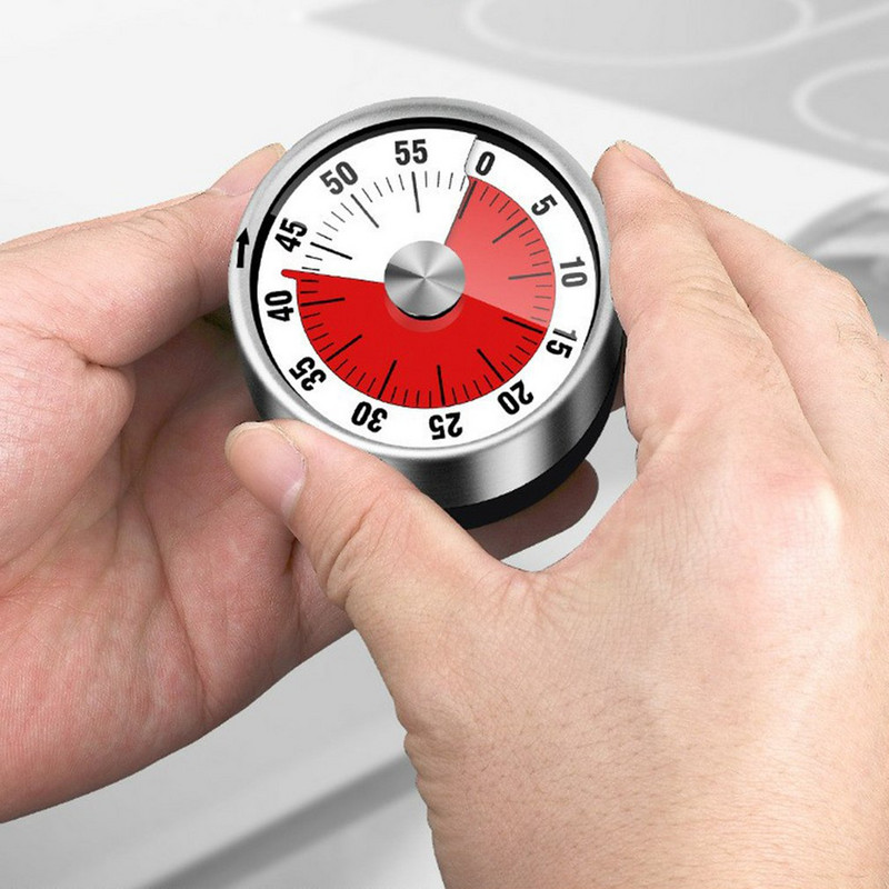 1 ks vizuálny časovač z nehrdzavejúcej ocele, mechanický kuchynský časovač, 60-minútový alarm, časovač varenia s hlasným budíkom, magnetický časovač