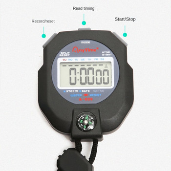 Будилник Цифров 1, 100 секунден таймер Класически водоустойчив с компас Таймер Хронометър с струна Спортен Хронометър