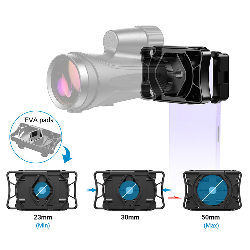 APEXEL universalus telefono adapteris monokliams žiūronai mobiliojo telefono laikiklio spaustukas išmaniesiems telefonams okuliaro skersmuo nuo 23 iki 50 mm