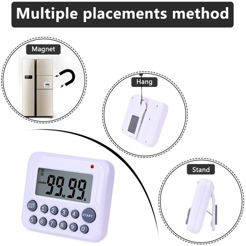Digitalno odbrojavanje Kuhinjski mjerač vremena 99 minuta, veliki LCD zaslon, glasni alarm, mjerač vremena za kuhanje, stalak / kuka / magnetska podloga