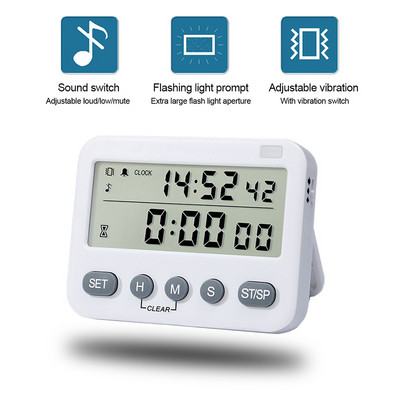 100-hodinový odpočítavací časovač s digitálnym LCD displejom, kuchynský časovač, multifunkčný vibračný budík s magnetickým ovládaním na štúdium a varenie