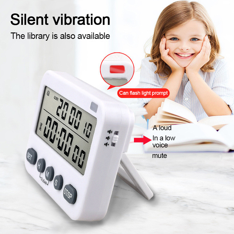 100-hodinový odpočítavací časovač s digitálnym LCD displejom, kuchynský časovač, multifunkčný vibračný budík s magnetickým ovládaním na štúdium a varenie