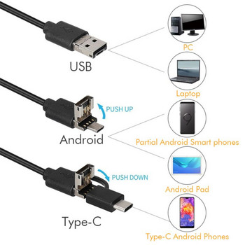 USB Ендоскоп 3 в 1 Бороскоп 3,9 mm Ултра тънка Водоустойчива инспекционна змийска камера Micro USB и Type C с LED светлина