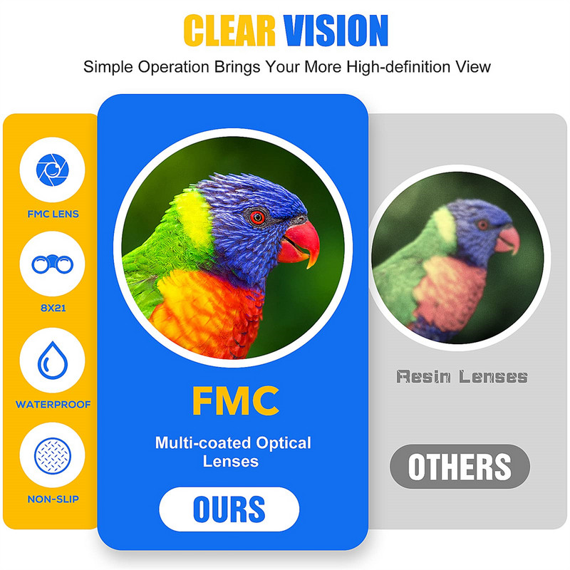 APEXEL 8X21 gyermekteleszkóp távcső Kompakt ütésálló gyerekteleszkóp madármegfigyeléshez Turizmus Kemping Születésnapi ajándékjátékok