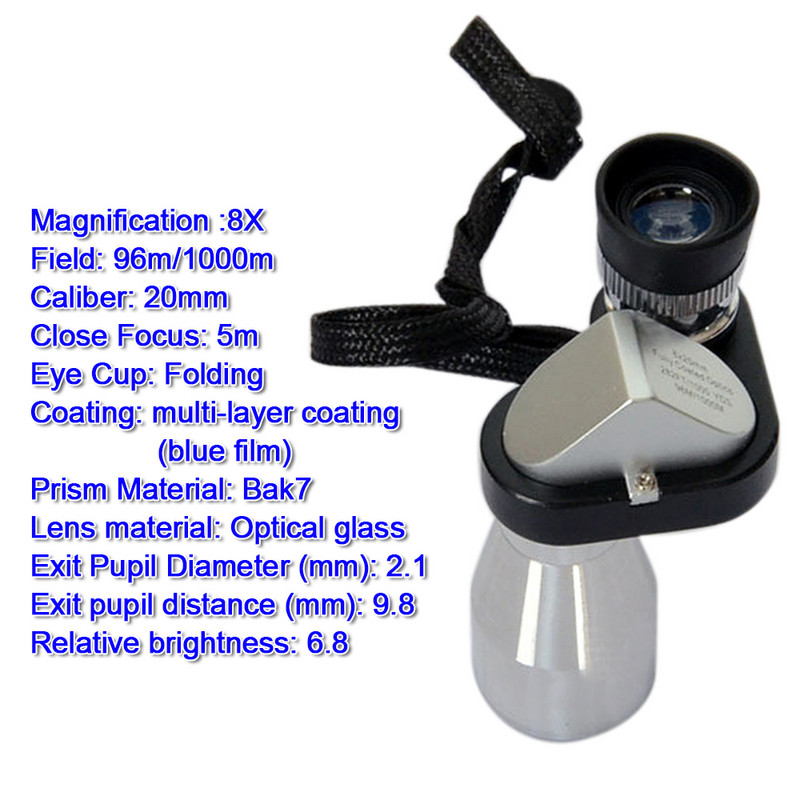 Mini tasku monokulaarse teleskoobi fokuseerija mikroskoop 8x20 HD nurga optiline okulaar õues matkamine ronimise ekspeditsioon kõrbes