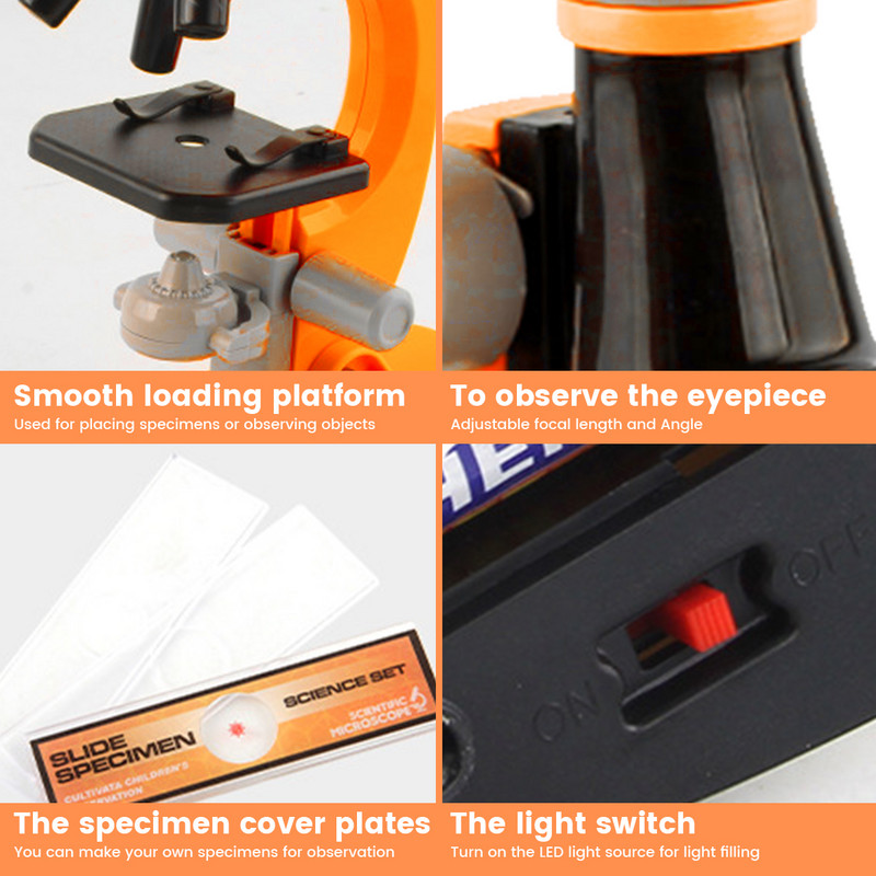 Laste bioloogilise mikroskoobi komplekt LED-mikroskoobi komplekt Lab 100X 400x 2000X Kodukoolis loodusteaduste hariv mänguasi lastele kingitus