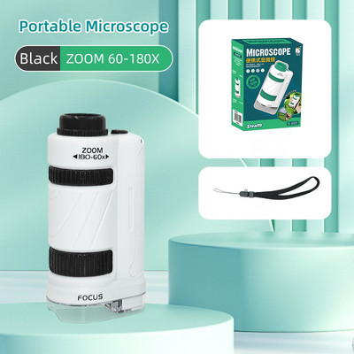 Lastele mõeldud teadusmikroskoobi mänguasjakomplekt 60–180x hariv mini-taskumikroskoop LED-valgustusega välitingimustes laste varrega mänguasi