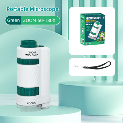 Lastele mõeldud teadusmikroskoobi mänguasjakomplekt 60–180x hariv mini-taskumikroskoop LED-valgustusega välitingimustes laste varrega mänguasi