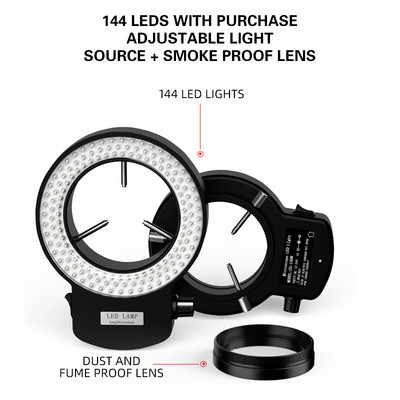 Microscop RF4 reglabil cu 144 LED-uri de iluminare industrială binoculară stereoscopică lentilă lupă inel sursă de lumină