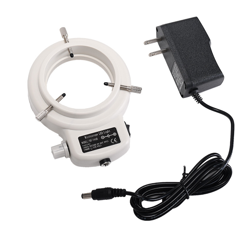 Új, állítható, 144 LED-es izzós mikroszkóp gyűrűs fényű megvilágító hordozható fényes lámpa adapterrel digitális sztereó mikroszkóphoz