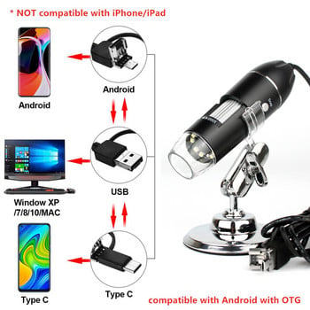 USB ψηφιακό μικροσκόπιο χειρός 1000X-1600X 8 LED μεγέθυνση ενδοσκόπιο Mini Video Camera για Windows 7/8/10 Mac Linux Android