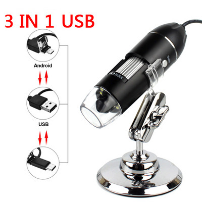 USB skaitmeninis mikroskopas delninis 1000X-1600X 8 LED didinimo endoskopas mini vaizdo kamera, skirta Windows 7/8/10 Mac Linux Android