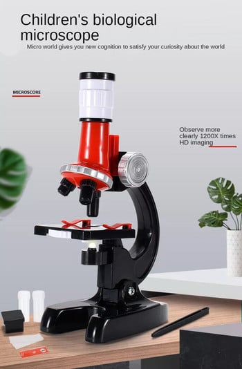 Преносим професионален комплект биологични тринокулярни микроскопи 1200X Lab Детски микроскоп с LED светлина за деца Наука